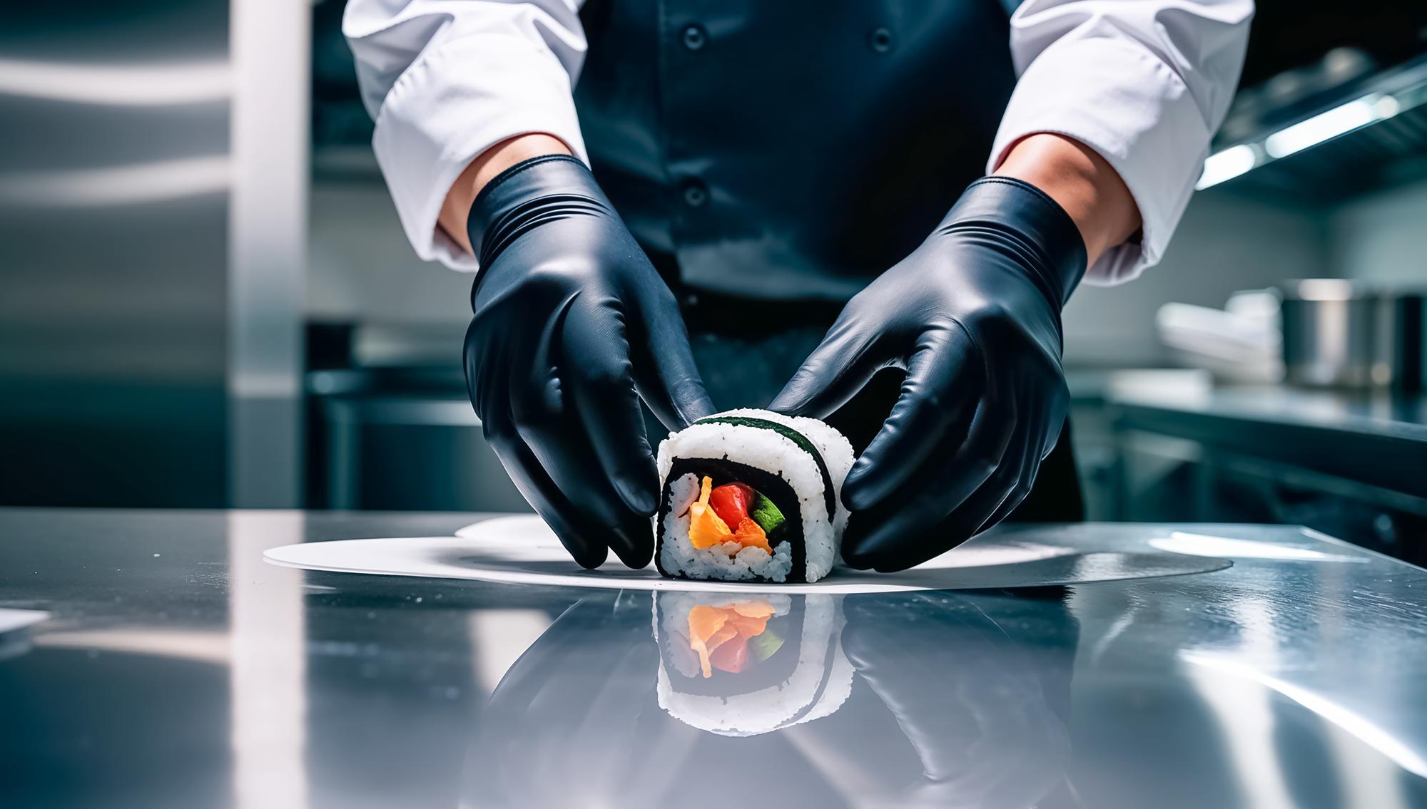 sterile modern kitchen bench with plated molecular gastronomy